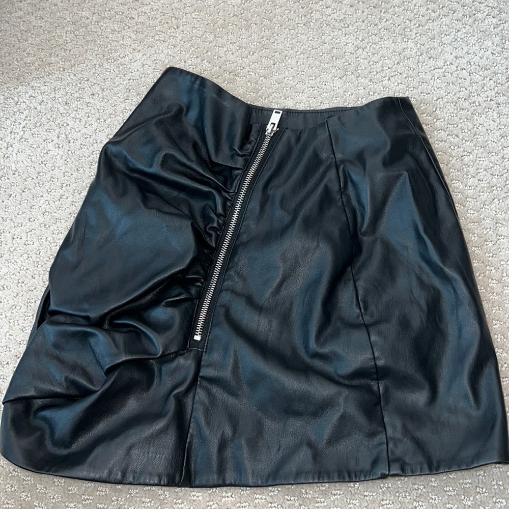 Bershka mini black faux ruched leather skirt